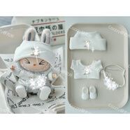 labubu六件套含眼鏡鞋子可愛(ài)拉布布搪膠衣服娃衣一代二代三代 L家白三彩四件套：帽子+上衣+鞋 均碼(不含娃)