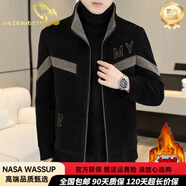 nasawassup高端品牌毛呢外套男士立領短款金貂絨夾克加絨加厚保暖呢子大衣男 黑色加棉 【專柜優(yōu)選】 4XL 165-190斤