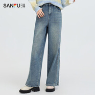 三福（SANFU）牛仔褲2025年新款春季寬松闊腿褲時尚藍色直筒褲子女裝 牛仔藍 26