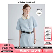 VEGA CHANG法式茶歇連衣裙女2025夏季新款高級(jí)感氣質(zhì)小個(gè)子顯瘦赫本風(fēng)長裙子 baby藍(lán)（長款升級(jí)版） M