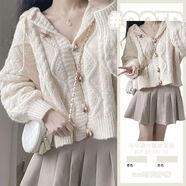 伊琦蕾（YIQILEI）溫柔系穿搭秋季套裝慵懶風(fēng)韓版連帽麻花開(kāi)衫針織毛衣搭配顯瘦短裙 淺咖百褶裙【單件】 S 建議85斤內