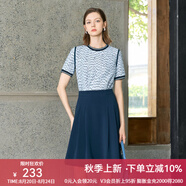 顏域氣質(zhì)小香風(fēng)圓領(lǐng)針織衫2025早春新款復古印花上衣百搭短袖T恤 藍色 M