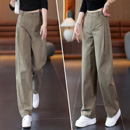 2025春秋新款復古休閑工裝褲女遮肉顯瘦高腰軍綠色闊腿彎刀褲子LB 軍綠色 XL 【建議115-125斤】