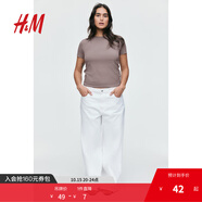 H&M女裝T恤2025夏季新款洋氣淺夏季系圓領(lǐng)簡約修身短袖上衣1260200 深米灰色 XL 170/116