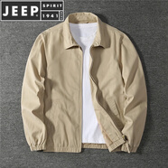JEEP SPIRIT秋冬男士商務(wù)休閑青年翻領(lǐng)雙層夾克外套男戶(hù)外工裝水洗純棉上衣 卡其色 XL