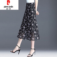 皮爾卡丹雪紡半身裙女夏季薄款2025新款a字包臀裙中長(cháng)款顯瘦氣質(zhì)碎花裙子 黑底紫花 4XL :建議141-150斤