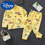 迪士尼（Disney）兒童秋衣秋褲家居服套裝男中大童內(nèi)衣保暖打底寶寶秋裝女童睡衣 精仿套裝-黃色汽車 120 建議身高120-130