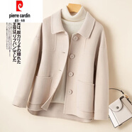 皮爾卡丹秋冬雙面羊毛大衣女短款娃娃領(lǐng)落肩袖修身顯瘦小個(gè)子羊毛呢外套 米色 XL 135斤內拍