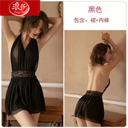 浪莎大碼性感睡衣夏冰絲薄款女2025新款內衣火辣黑色吊帶睡裙純欲薄款 黑色【掛脖睡裙+蕾絲內褲】 均碼 大碼(建議120-140斤)