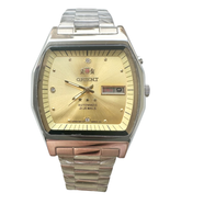 東方（ORIENT）傳統系列經(jīng)典方形雙獅手表庫存全自動(dòng)機械表男夜光雙日歷日本手表 金色 保修三年 可佩戴游泳 38mm