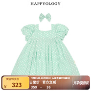happyology英國兒童波點(diǎn)泡泡袖連身裙女童新品春全棉可愛(ài)夏連衣裙 綠底白波點(diǎn) 104 (104cm)