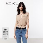 MO&Co.針織開衫細支綿羊毛織嘜胸牌薄款短款短袖針織衫開衫夏摩安珂 淺卡其色 M 165