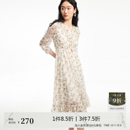 VEROMODA 連衣裙2024春夏新款印花植絨七分袖高腰顯瘦荷葉邊324261009