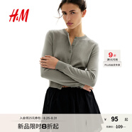 H&M女裝毛針織衫秋季薄款時(shí)尚法式慵懶短款打底衫miu系開(kāi)衫0579541 淺卡其綠 S 160/88