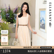 歌力思（ELLASSAY）【博主同款】25夏新款氣質(zhì)U領(lǐng)收腰高腰顯瘦腰帶無(wú)袖連衣裙女Y057 珍珠白 S