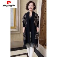 皮爾卡丹（pierre cardin）秋冬蝙蝠長(zhǎng)袖流蘇毛絨針織開(kāi)衫外套女裝時(shí)尚洋氣媽媽百搭披肩 黑色 均碼 建議90-170斤穿