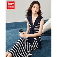 IEF/愛依服裙子2025夏秋新款韓系休閑慵懶風(fēng)條紋顯瘦百搭吊帶長裙 藍(lán)白條 均碼