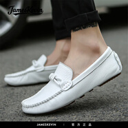 James Kevin品牌2025春秋季懶人鞋小碼男士休閑皮鞋潮流軟面?zhèn)€性百搭豆豆鞋男 1702白色 單層 36