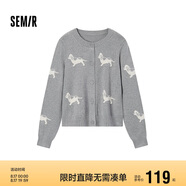 森馬（Semir）針織開衫女短款圓領(lǐng)正肩顯瘦2024冬趣味小狗提花上衣109724106004