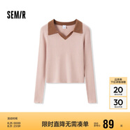森馬毛衣女短款修身顯瘦簡(jiǎn)約春秋撞色polo領(lǐng)毛衫復古109524107003
