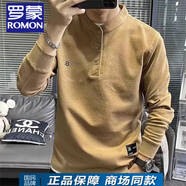 羅蒙（ROMON）衛(wèi)衣男2025春秋季新款休閑長(zhǎng)袖t恤純色韓版圓領(lǐng)寬松男款潮牌秋裝 棕色 L 【建議115-130斤】