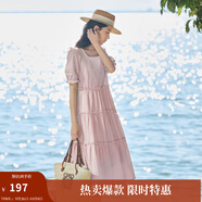 茵曼（INMAN）七七同款連衣裙2025夏女裝新款田園純棉提花方領(lǐng)A字泡泡袖蛋糕裙 皮粉色 XL