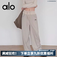 ALO YOGA夏季拼色抽繩運(yùn)動(dòng)褲休閑褲高腰顯瘦直筒休閑新款瑜伽寬松美式褲子 【黑標(biāo)】椰子奶油色 S 80-100斤