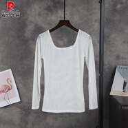 皮爾卡丹（pierre cardin）紗衣打底衫女內(nèi)搭蕾絲緊身上衣女低領沙t黑色修身網(wǎng)紗打底衫小衫 白色 U領(前雙后單) L (適合體重95-105