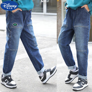 迪士尼（DISNEY）童裝男童牛仔褲2025春秋新款中大童韓版修身彈力時(shí)髦網(wǎng)紅洋氣潮褲 路虎多袋褲 藍(lán)色高彈力布掉色 160 參考身高160