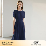 顏域（YANYEE）短袖百褶連衣裙2024夏天新款女裝氣質(zhì)女神范收腰顯瘦氣質(zhì)a字裙 深藍 S/36