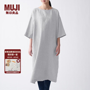 無(wú)印良品 MUJI 女式 法國亞麻水洗 七分袖連衣裙 412688 BCL06C1S 灰色 L