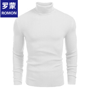 羅蒙（ROMON）2025秋冬針織衫男修身高領(lǐng)長袖針織毛衫歐美男裝基礎(chǔ)打底衫 白色 M