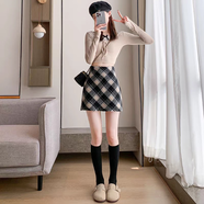 妙奕嘉毛呢裙子半身裙秋季女裝包臀短裙學(xué)院風(fēng)2025新款a字格子裙小個子 毛呢格子A字短裙【黑色】 M 【建議90-104斤】