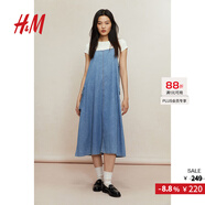H&M女裝連衣裙高級感簡約寬松時尚潮流無袖中長牛仔工裝A字裙1261088 淺牛仔藍 165/96