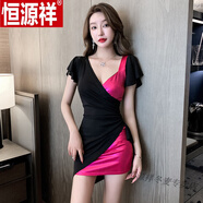 恒源祥夜總店性感連衣裙2025新款低胸修身顯瘦減齡包臀裙按摩技師工作服 【七夕情人節禮物】玫紅色 店實(shí)拍 質(zhì)量保值 S