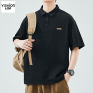 以純男士POLO衫夏季新款潮流短袖翻領(lǐng)感T恤男寬松休閑上衣 1877黑色 2XL 【150-170斤】