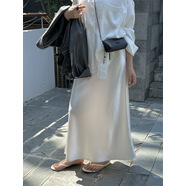 THELIMON檸檬綠茶2025春高級光澤緞面立體珠光半身裙A字魚尾裙女 白色 S