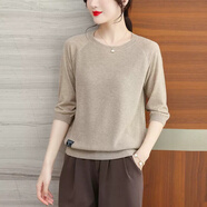 古闌迪莉中年女款冬季大郎毛衣媽媽中袖針織衫女打底寬松加大碼洋派T 米駝（貼牌 M