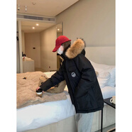 羅蒙（ROMON）中長(cháng)款羽絨服女冬季2025新款白鴨絨大毛領(lǐng)保暖工裝派克服情侶外套 黑色 M (適合120-150斤)