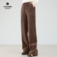 阿瑪施（AMASS）女裝褲子早秋復古寬松高腰運動(dòng)百搭秋冬雪尼爾直筒褲5100386 咖啡色 M 3碼