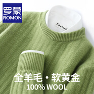 羅蒙（ROMON）澳洲純羊毛針織衫男士秋冬新款寬松圓領(lǐng)加厚毛衣男商務(wù)休閑打底衫 DC656牛油果綠 XL 碼(100%綿羊毛)