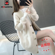AEMAPE新年戰(zhàn)袍針織衫女裝2025秋冬新款針織開衫中長(zhǎng)款寬松時(shí)尚 米白色  M