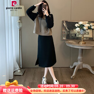皮爾卡丹胖mm顯瘦遮肉半身裙衛(wèi)衣女兩件套大碼早春時(shí)尚洋氣穿搭兩件套裝女 黑色套裝裙 L 建議100-120斤