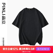 品立（PINLI）T恤男短袖100%純棉休閑打底衫純色圓領(lǐng)男士半袖體恤上衣 黑色 4XL 195