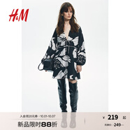 H&M女裝花卉連衣裙秋季法式氣質(zhì)插肩袖V領(lǐng)長(cháng)袖印花連身裙1266639 黑色/白色花卉 160/88 S