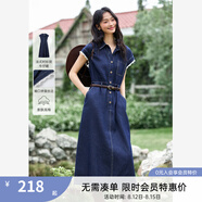 梵希蔓深藍(lán)色復(fù)古牛仔連衣裙女2025夏季新款蕾絲袖口氣質(zhì)收腰長(zhǎng)裙 A1527 牛仔藍(lán) L
