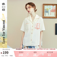 兩三事梵高文藝 窗外來物 2025夏季新款復(fù)古印花口袋翻領(lǐng)襯衫女 米杏色-y S