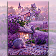 唯美風(fēng)景十字繡2023新款客廳臥室薰衣草小屋刺繡點(diǎn)貼粘鉆石畫(huà) 十字繡-50x65cm中格3股繡