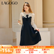 lagogo雪紡泡泡袖蝴蝶結(jié)連衣裙女拉谷谷娃娃領(lǐng)優(yōu)雅舒適拼接裙子 黑白(WV) L 165/40