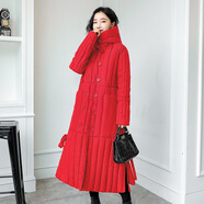 問(wèn)盞長(cháng)款過(guò)膝羽絨棉服女新款棉衣外套韓版修身顯瘦A 紅色 L